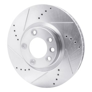 Porsche Cayenne Brake Rotor (1) - Right Front - R1 Concepts - Drilled & Slotted - Silver - `11-`18